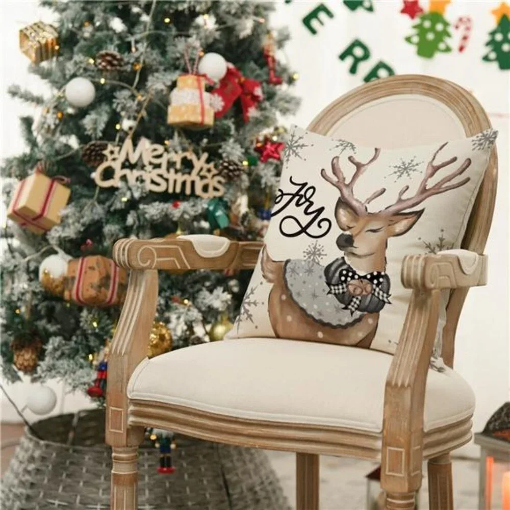 Christmas Snowman Reindeer Gloves Eucalyptus Throw Pillow Covers, 18 x 18 Inch